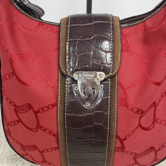Chaps Red Bit &Bridle Equestrian Croc Embossed Shoulder Bag - Picture 3 of 13